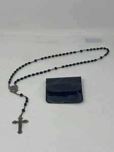 Vtg. Joyful, Sorrowful & Glorious Mysteries Slider Black Bead Rosary Italy 16” - Picture 1 of 12