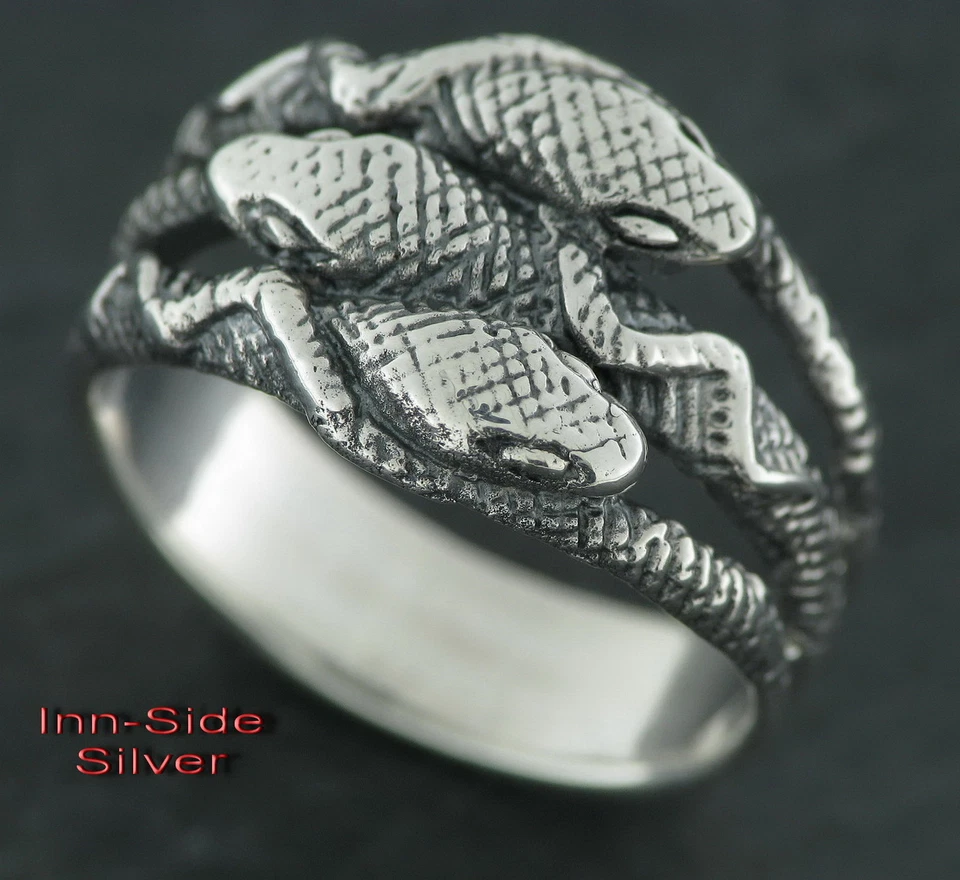 Gothic SCHLANGENRING Snake Silberring 925 3 in sich verschlungene Schlangen - Bild 1 von 1