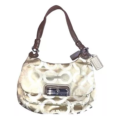 Coach Kristin Op Art Khaki Tan Brown Sateen Signature Hobo Shoulder Bag - Image 1 of 4