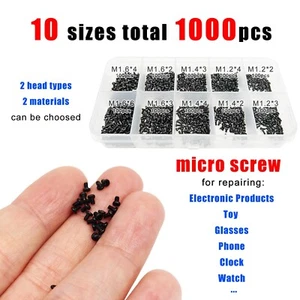 1000pcs/box Micro Small Screw Set for Toy Car Electronic Products Glasses Phone - Picture 1 of 10