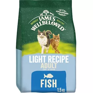 More details for 1.5kg james wellbeloved light natural adult complete dry cat food biscuits fish