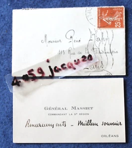 GENERAL MASSIET ORLEANS / 5e REGION / CDV MANUSCRITE 1931 / R KAHN - Picture 1 of 1