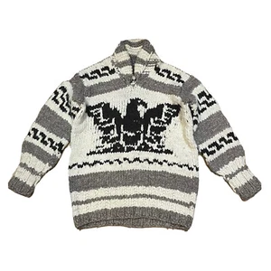 Vintage 1950s Cowichan Chunky Hand Knitted Pullover Jumper Original Sweater M/L - Picture 1 of 11