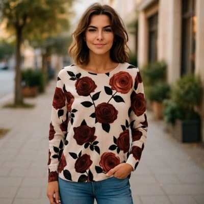 Suéter Absolute Famous Mujer Talla S Gris Floral Manga Larga Foto 1 de 4