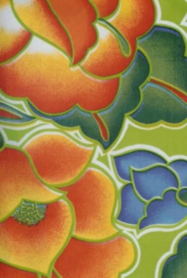 Oilcloth Fabric Exotic Tehuana Green Pattern Sold in Yard or Bolt - Image 1 of 2