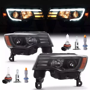 Pair Projector LED Tube Headlights Lamp For 2017-2022 Jeep Grand Cherokee Black - Picture 1 of 23