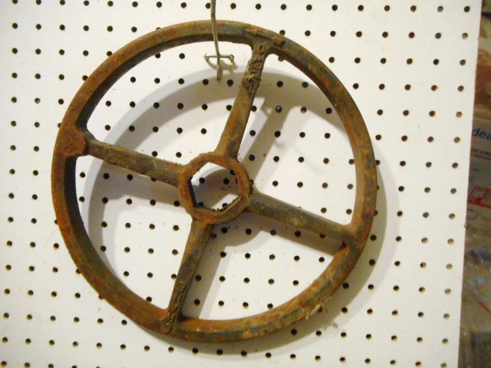 12 INCH 4 SPOKE  VALVE HANDLE 1  13/16 HEX CENTER HOLE  CRANE OPEN  ARROW - Image 1 of 4