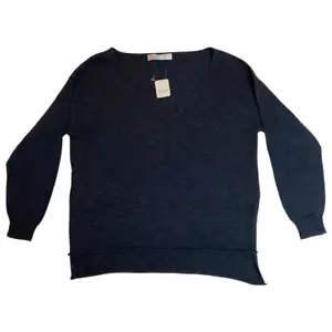 Free People FP Beach V-Neck Slouchy Top Cotten Linen Blend Coastal Black Size S - Picture 1 of 4