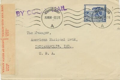 SOUTH AFRICA 1941 2 censorship letters Durban to USA 3 d Meterpost BY OCEAN MAIL - Image 1 of 4