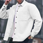 Mens Jacket Button Shirt Coat Long Sleeve Lapel Small Plaid Cardigan Outwear Top
