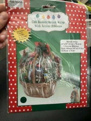 Cesta de regalo envoltura retráctil roja 24 pulgadas x 30 pulgadas. Con 3 cintas de acento ¡¡Nuevo!!! Foto 1 de 2