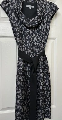 Classiques Entier Black Gray Abstract Print Short Sleeve Silk Wool Dress Size 6 - Image 1 of 4