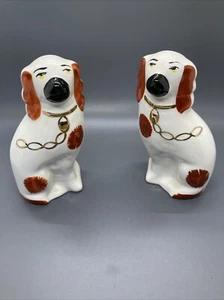Arthur Wood Mantle Par Spaniels Perros Staffordshire Blanco Rojo Oro 14 cm - Imagen 1 de 9