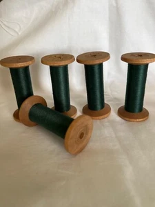 Silk Spools Bobbins Wooden Textile lot of 5-green thread - Picture 1 of 3