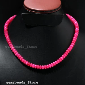 925 Sterling Silver Hot Pink Chalcedony Rondelle Beads Gemstone 8MM Necklace 18" - Picture 1 of 11