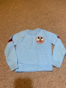 Vintage 1980s Mickey Mouse Club Blue Patch Toddler Sweater 14.5 Long 12 Pit - Picture 1 of 10