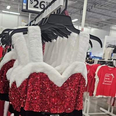 Уродливый свитер миссис Санта комбинезон блестки мягкий пушистый ремни женщин  - Изображение 1 из 4