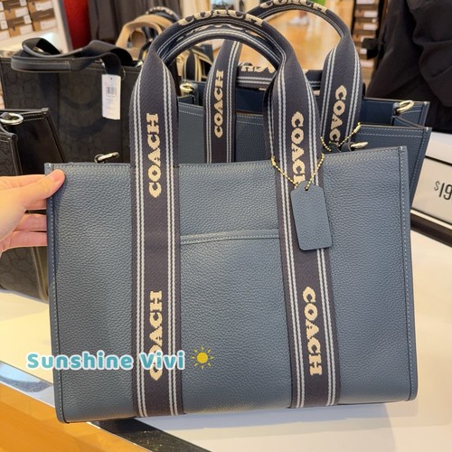 Borsa Coach CBM10 Smith nuova con etichetta in pelle di ciottoli e tessitura oro denim