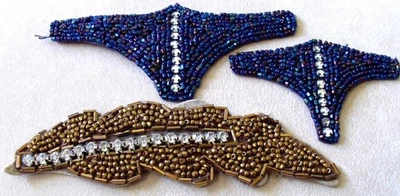 3 VTG Medium sized Beaded, Rhinestone Applique Embellishments in Blue & Gold - Image 1 of 4