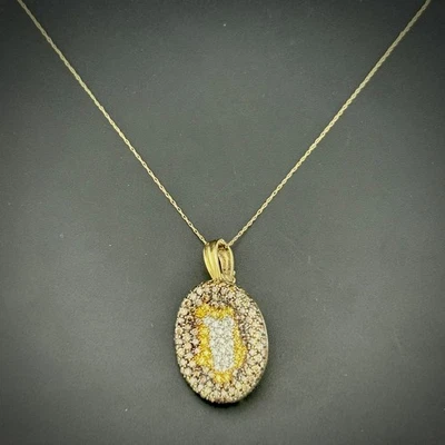 4.6CTW VS1 COÑAC/AMARILLO/BLANCO PAVÉ DIAMANTE PIN/COLGANTE 18K YG CON COLLAR Foto 1 de 4