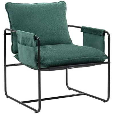 HOMCOM Upholstered Reading Chair with Side Pockets and Steel Frame, Green - Image 1 of 4