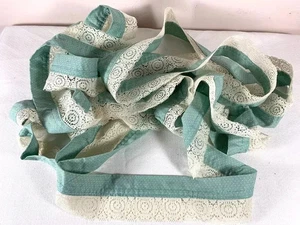 Six Yards Beige Lace w/Teal Turquoise Dot Trim 2" Wide Lace for Crafting Sewing - Picture 1 of 2