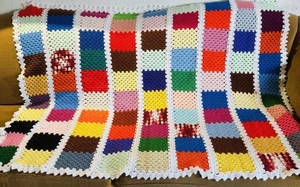 Vtg Handmade Crochet Granny Afghan Blanket Throw Colorful Cottage Core 62x50” - Picture 1 of 6