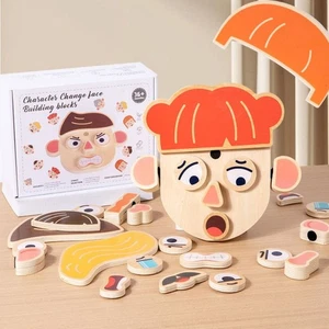 Character Wooden Face Changing Blocks Shape Matching Game  Thinking Training - Picture 1 of 14