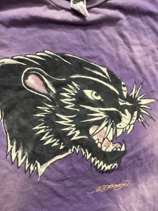 Vintage Y2K Ed Hardy Christian Audigier Purple Tide Black Panther Shirt 2XL LE - Picture 1 of 24