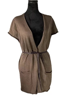 Suéter Cárdigan Simply Vera Wang Mujer LRG Marrón Manga Corta Frente Abierto Corbata Foto 1 de 4