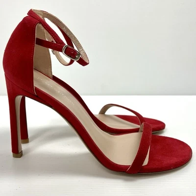 Sandalia de Tacones Nudistas Stuart Weitzman Talla EU37 US6.5 Gamuza Roja Foto 1 de 4