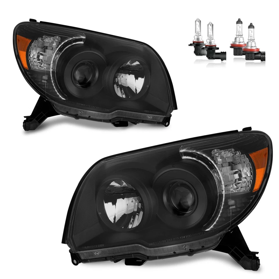 Pair Headlights For 2006-2009 Toyota 4Runner Black Amber Headlamps w/ Bulbs - Imagem 1 de 4
