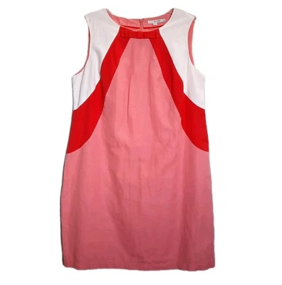 SIZE 18L  Boden Linen Blend Red Pink White Color Block Sleeveless Sheath Dress  - Image 1 of 4