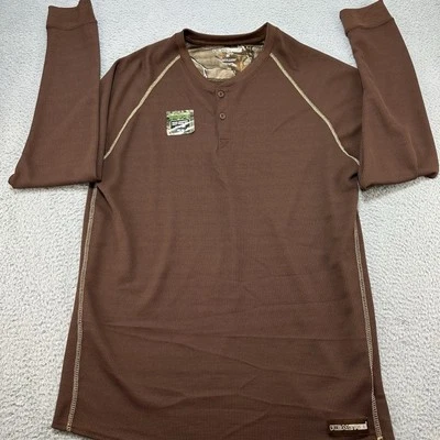 Realtree Shirt Mens Medium Brown Midweight Performance Thermal Top Waffle Print - Image 1 of 4