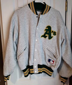 Vintage 80s Felco Oakland A's Elephant Gray Sweatshirt Bomber Jacket Medium - Picture 1 of 10