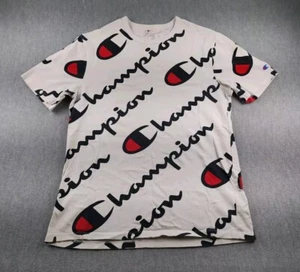 T Shirt Champion Vintage Logo All Over Uomo Grande Multicolore Pullover Top - Foto 1 di 18