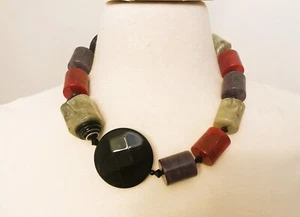ANGELA CAPUTI Green, Gray & Red Resin Choker Necklace - Picture 1 of 9
