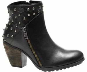 Harley Davidson Damen D84125 schwarz Leder Nieten Stil Wexford Reißverschluss Biker Stiefel - Bild 1 von 9