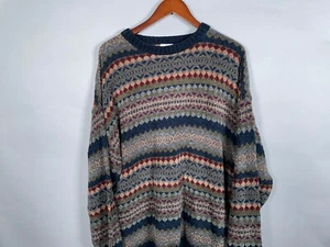 VTG Fair Isle Pattern Sweater Adult 2XL Dark Blue Geometric Geoffrey Beane - Picture 1 of 11