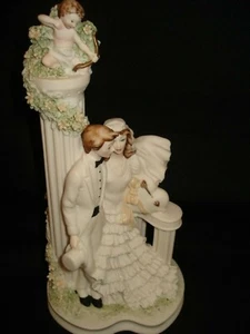 1988 NORMAN WILTON Wedding Cake Topper "Heart Strings" Bisque Porcelain UR CHOIC - Picture 1 of 10