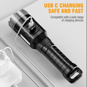 High Lumens Super Bright LED Tactical Flashlight USB Rechargeable with COB Light - Picture 1 of 12