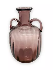 Vintage Amethyst lila Glas gerippt Optik Doppelgriff Vase geblasen grob Pontil - Bild 1 von 7