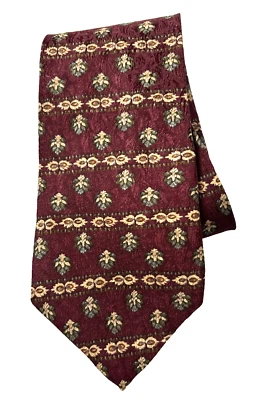 Claiborne 100% Silk men's tie Gold patterns on Burgundy VTG 58x4" - Image 1 of 4