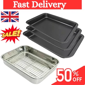 Extra Large Non-Stick Baking Tray Oven Roasting Tray Grill Rack Heavy Duty Tray - Picture 1 of 32
