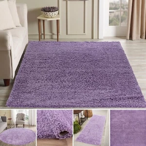 Modern Lilac Purple Small - Large Living Room Area Plain Fluffy Shaggy Rug - Picture 1 of 7