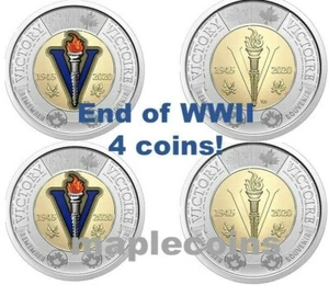 NEW! 4 coins:2020 75th Anniversary end of WWII Toonie $2 Color + NO Color Canada - Imagen 1 de 1