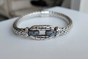 JOHN HARDY STERLING SILVER BLUE TOPAZ KALI LINK BRACELET SIZE L - Picture 1 of 8