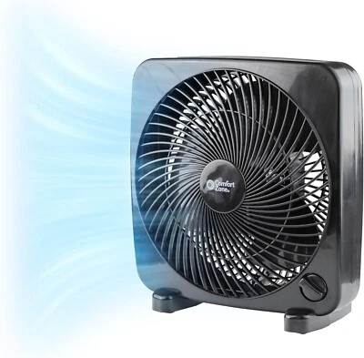 Comfort Zone Desktop Box Fan for Indoor Use, 3-Speeds, 9 inches, Portable, Black - Image 1 of 4