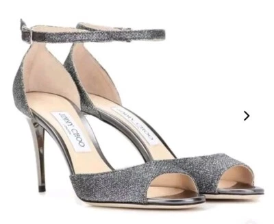*Jimmy Choo Women's 40 Silver Metallic 90 Ankle Strap Stilettos Heel Sandals EUC - Image 1 of 4