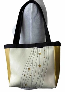 Holly Aiken Handbag Yellow Tan Canvas Geometric Purse Shoulder Bag Womens - Picture 1 of 16